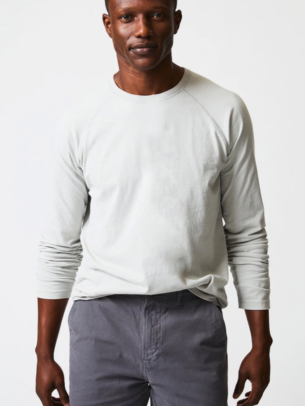 Billy Reid Sueded Cotton LS Crew in Silver